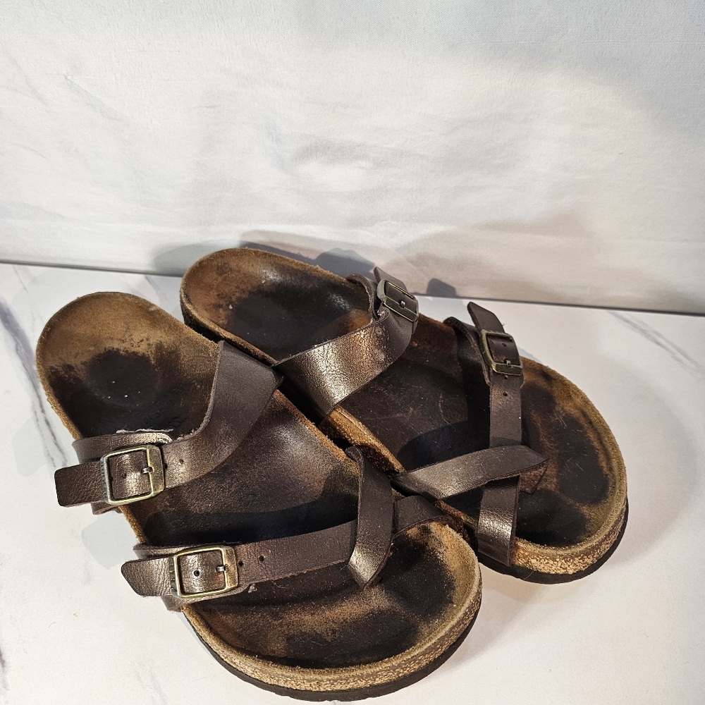 Birkenstock Womens Mayari Brown Leather Toe Loop Slide Casual Sandal EU 38 US 7